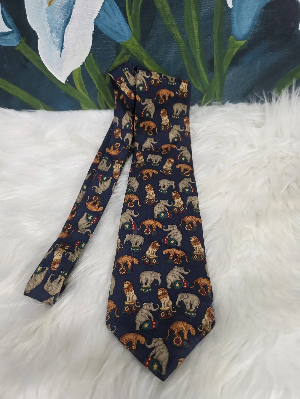 Pierre Cardin Navy Tie with Circus Animal Motif